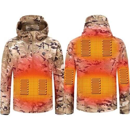 Winter New Electric Heating USB Smart Men Women Thick Heated Jackets Camouflage Hooded Heat Hunting Ski Suit