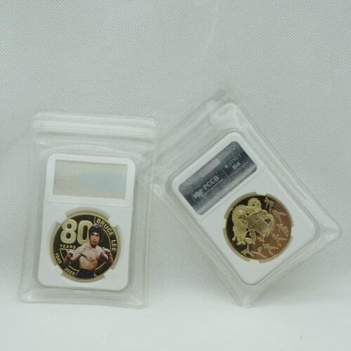 Clad Gold Souvenir Coin Bruce Lee 80 aniversary Kungfu Super Star Silver plated Coins for Birthday Gifts with PCCB and PVC bag