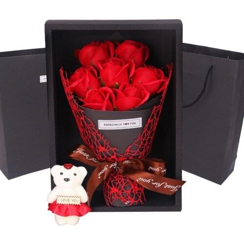 1 Bouquet Artificial Soap Rose Flower Bear Mothers Day Birthday Wedding Gift Valentines Day Gift Home Decoration Fake Flowers