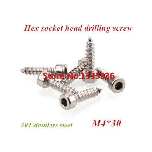 100pcs/lot M4*30 Hex Socket Head Cap Self Tapping Screw A2-70 304 Stainless Steel