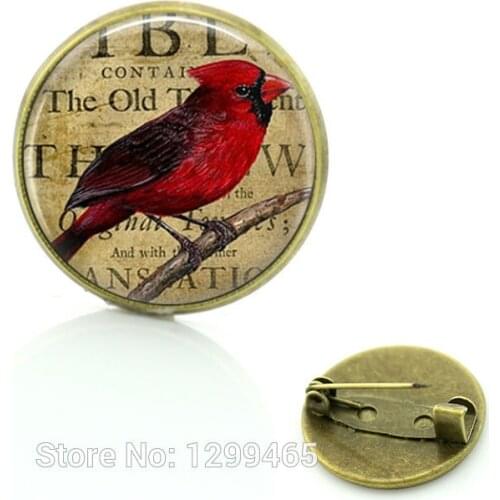 2017 Limited Glass Broche Pin Cardinal Bird Ewelry Christmas Gift New Year For Friends Brooches Lass Cabochon Dome Jewelry C254