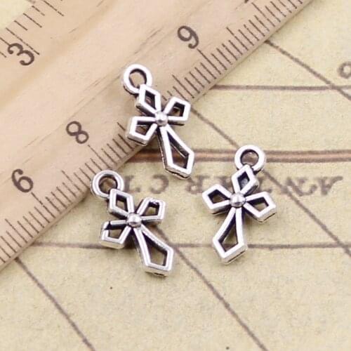 30pcs Charms Double Sided Cross 17x10mm Tibetan Silver Color Pendants Antique Jewelry Making DIY Handmade Craft