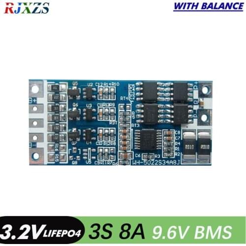 3S 8A lifepo4 9.6V 18650 BMS PCM battery protection board bms with balance for lifepo4 battery cell pack with balancing