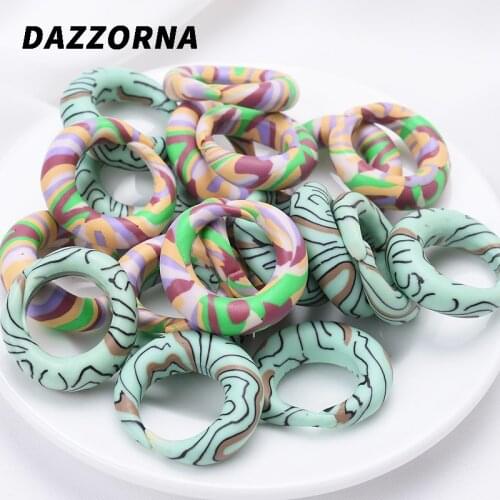 5Pcs/Lot Mixed Color Round Stripe Polymer Clay Spacer Ring Beads For Handmade DIY Bracelet Necklace Ring Jewelry Findings Making