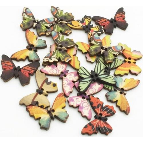 50pcs Colorful Butterfly DIY Wooden Buttons For Fabric Handwork Sewing Scrapbook Clothing Crafts Accessories Needlework Buttons