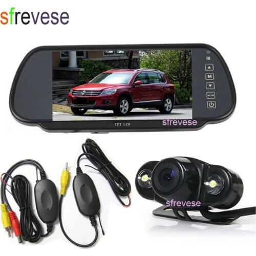 Wireless 2 LED Night Vision Car Parking Backup Reversing Camera 170 Degree Wide Angle + 7" LCD Monitor Mirror Rear View Kit
