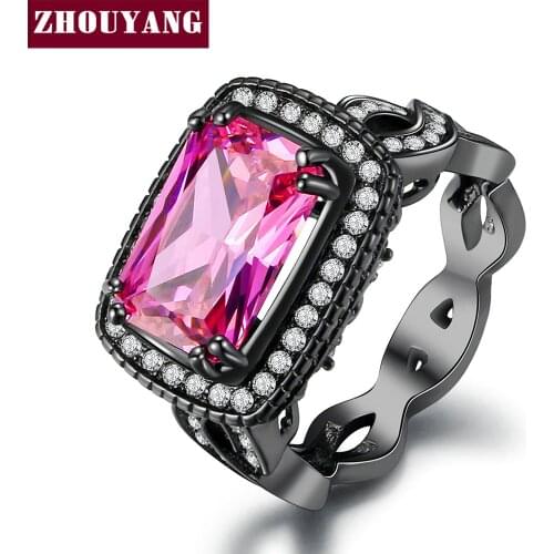 Big Rectangle Cubic Zirconia BlackGold Color/PinkGold Color Fashion Jewelry Cocktail Party For Women DD041 DD042