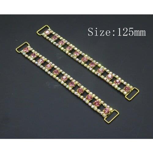 5pcs/lot 125mm pink diamond chain gold metal Crystal Rhinestone Bikini Connectors Clothing Decoration Buckle for Women Beachwear