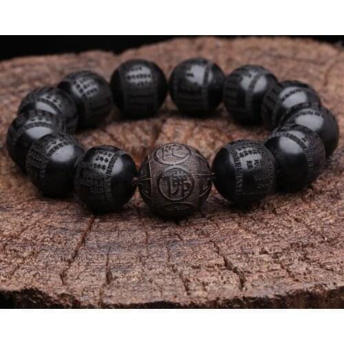 Ebony Tibetan Buddhist Bracelet Buddhist Classic Diamond Sutra Mens Prayer Beads Bracelet 18 Mm Meditation Prayer Beads