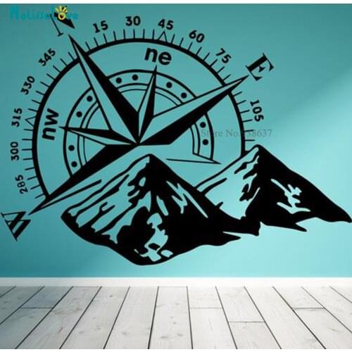 Compass Rose Mountain Wall Decal Vinyl Sticker North South West East Nautical Decals For Kids Baby Room Nursery Art Murals BD307