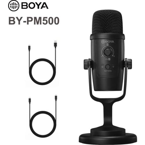 Boya BY-PM500 USB Microphone Smartphone PC Cardioid Condenser Microphone Vocals Recording Studio Mic for YouTube Video Live