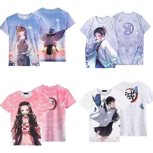 Japan Anime Demon Slayer Kamado Nezuko Kochou Shinobu Cosplay Costume 3D Print Short Sleeve Summer T-Shirt Tee TShirt Halloween