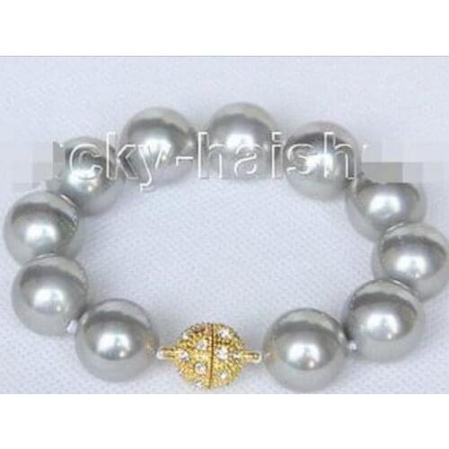 New hot 8" 16mm round gray seashell pearls Bracelet magnet clasp