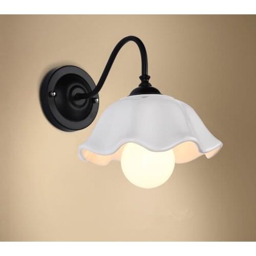 Fashion minimalist floral white ceramic wall lamps European iron holder E27 LED lamp for bar&balcony&corridor&porch&stairs TM028