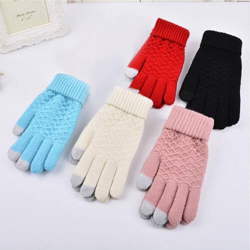 Hot Fashion Winter Warm Vogue Solid Knitted Full Finger Gloves Mittens For Smart Phone Happybuy