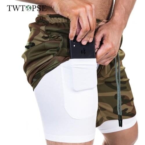 TWTOPSE 2 IN 1 Hiking Shorts Men Camping MTB Bike Bicycle GYM Running Sport Shorts Quick Drying With Built-in Pocket Liner Short