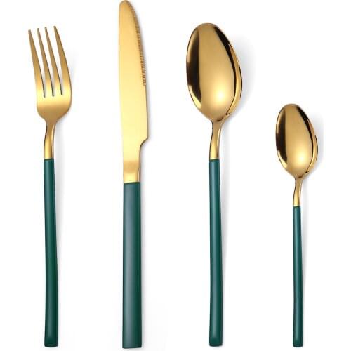 4pcs Covered Golden Stainless Steel Portable Cutlery Complete Dining Table Set of Tableware Kitchen Gadget Sets Dinner Knife