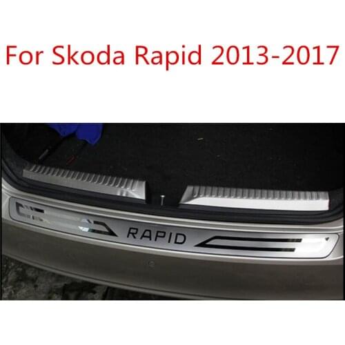 Car-Styling Sticker Stainless Steel Tail Door Guard Rear Bumper Protector For Skoda Rapid Accessories Styling Moulding 2013-2017