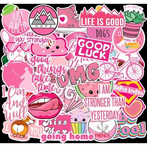 40 Pcs PVC Waterproof Girls Kawaii Pink Fun Sticker Toys Luggage Stickers For Moto Car & Suitcase Cool Fashion Laptop Stickers
