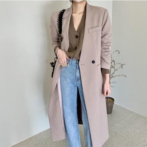 New 2020 Autumn Winter Womens Long Blazers Lace Up Buttons Pockets Jackets Vintage Oversize Wild Lady Tops CL507