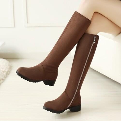 Spring and autumn and winter new high boots womens long boots wild thick heel side zipper low heel knee boots womens boots