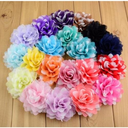 20pcs/lot 3.1"Handmade chiffon fabric DIY flowers bow for kids headbands hairband hair ornaments accessories