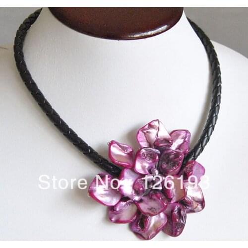Charming purple shell Pearl Necklace baroque one flower
