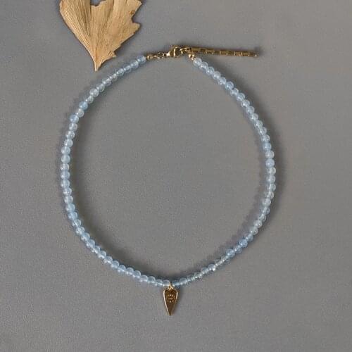 Handmade blue beads necklace cute delicate gold-color pendant choker for women wild trendy Jewelry collares aesthetic колье