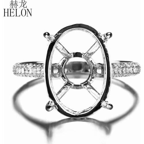 HELON 11x16mm Oval Cut Solid 10K White Gold Natural Diamond Semi Mount Engagement Wedding Ring Setting Women Trendy Fine Jewelry