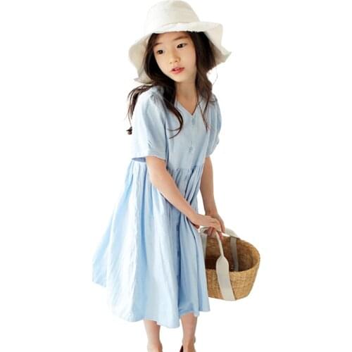Simple v-neck long dress age for 4 - 16 yrs teenage girls princess costume 2019 new summer clothes big girl chinese style frocks