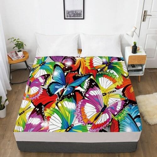 Elastic fitted sheet bed sheet With An Elastic Band 150x200/180/200/160x200 Mattress Cover Bed cover 1pc Butterfly orange