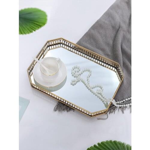 Rectangular MIRROR SERVING TRAY Vintage Metal Vanity Food Platter Table Decor