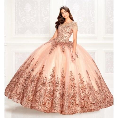 Puffy Cheap Quinceanera Dresses Ball Gown Cap Sleeves Tulle Appliques Lace Beaded Sweet 16 Dresses