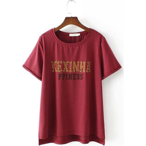 Plus Size XL-4XL Womens Short Sleeve Letter Printed Tshirts Casual Green Red Summer Tops