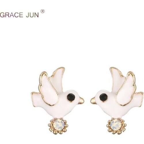 Korea Style Rhinestone Enamel Peace Dove Shape Clip on Earrings No Pierced for Girls Luxury Fashion Animal No Ear Hole Earrings