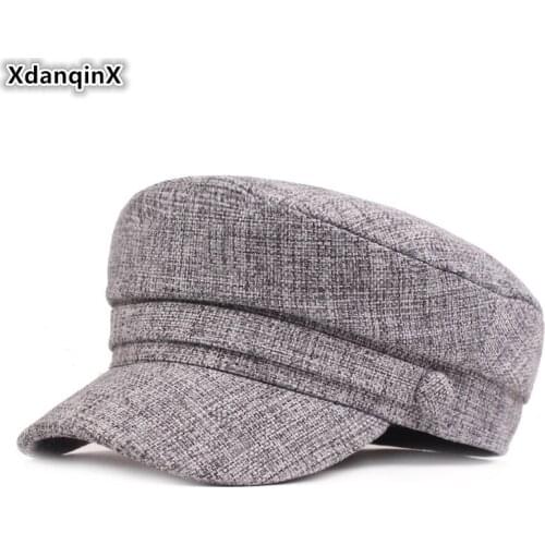 XdanqinX New Simple Fashion Women Army Military Hats Vintage Trend Mens Flat Caps Cotton Linen Couple Hat Snapback Cap Navy Hat