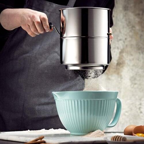 Stainless Steel Flour Sifter Hand Crank Baking Powdered Sugar Sieve Kitchen Hand-Pressed Sifters Kitchen Baking Tools For Cakes