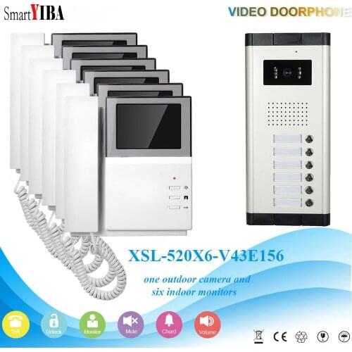 SmartYIBA 4.3'' HD LED Grand Screen Apartment Video phone System Equipment Night Vision Waterphoof 6 Sets