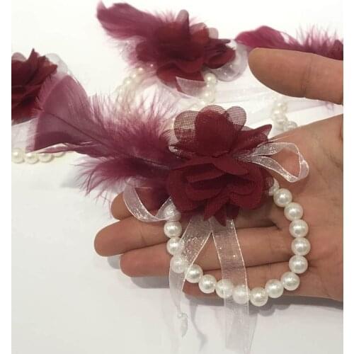 BoncukBordo Flowering Pearl Bridesmaid Wristbands wedding bride mariage хна henna