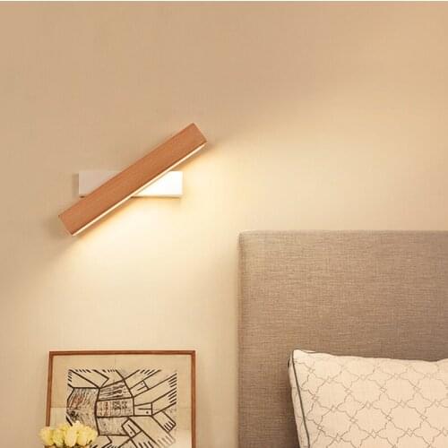 LED Wall Lamp Wood Rotating Reading Acrylic Wall Light Modern Minimalist Creative Bedroom Bedside Aisle Lighting Fixtures