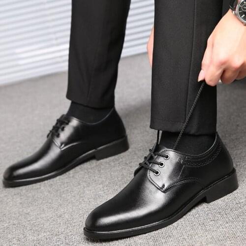 Asia Mens leather shoes soft sole black round head casual business dress shoes Male Office Genuine Leather Wedding Party Autumn