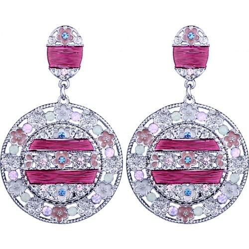 FARLENA Jewelry Silver Plated Handmade Metal Rope Round Dangle Earrings Ethnic Indian Enamel Drop Earrings for Women