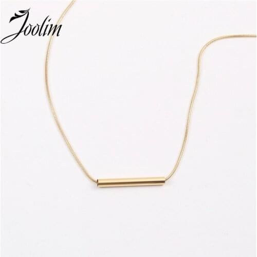 Joolim Jewelry Gold Finish Geometric Slender Hollow Pendant Sweater Chain Necklace Stainless Steel Necklace