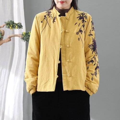 Chinese Style Clothing Women Blouses 2021 Winter Vintage Loose Warm Cotton Coat Chinese Buckle Thick Jacket Casual Tops 12238