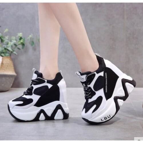 2020 Super High Heels12cm Chunky Sneakers Women Autumn Thick Bottom Height Lncreasing Casual Shoes Lady Mesh Platform Vulcanize
