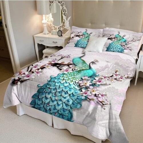 Peacock Bedding Set Luxury Queen King size Bed sheet set 200x200 220x240 Duvet cover Double Modern Quilt Cover