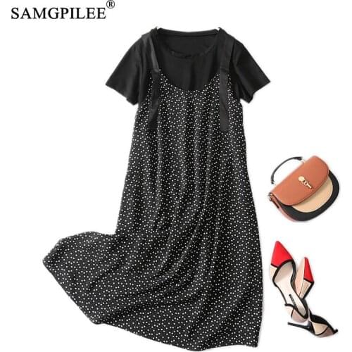 Summer Clothes For Women 2021 Korean Style Short Office Lady O-neck Elastic Waist Mid-calf Length Print Two Piece Dress Suits