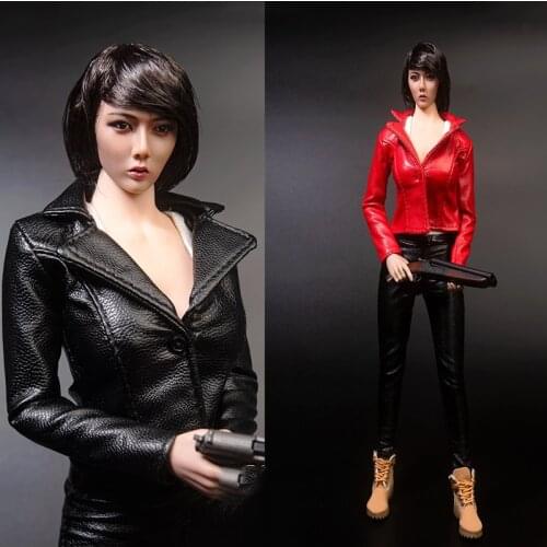 TYM100 1/6 Soldier Womens Short Leather Jacket Black /Red Suitable 12'' PH TBL Figure Body