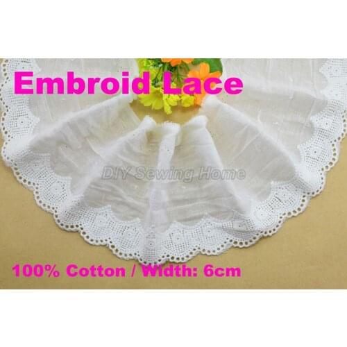 6cm width 100% Cotton embroid lace sewing ribbon guipure trim fabric warp knitting DIY Garment Accessories free shipping#3251