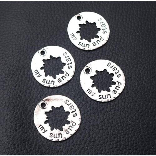 4pcs/lot Silver Plated My Sun and Stars Charm Metal Pendant DIY Necklaces Bracelets Jewelry Handicraft Accessories 27*22mm P129